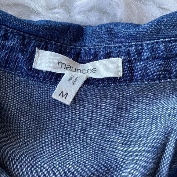 Maurices Top Sz M Chambray Button Front Long Sleeve Pocket Blue Casual Womens - Picture 4 of 9